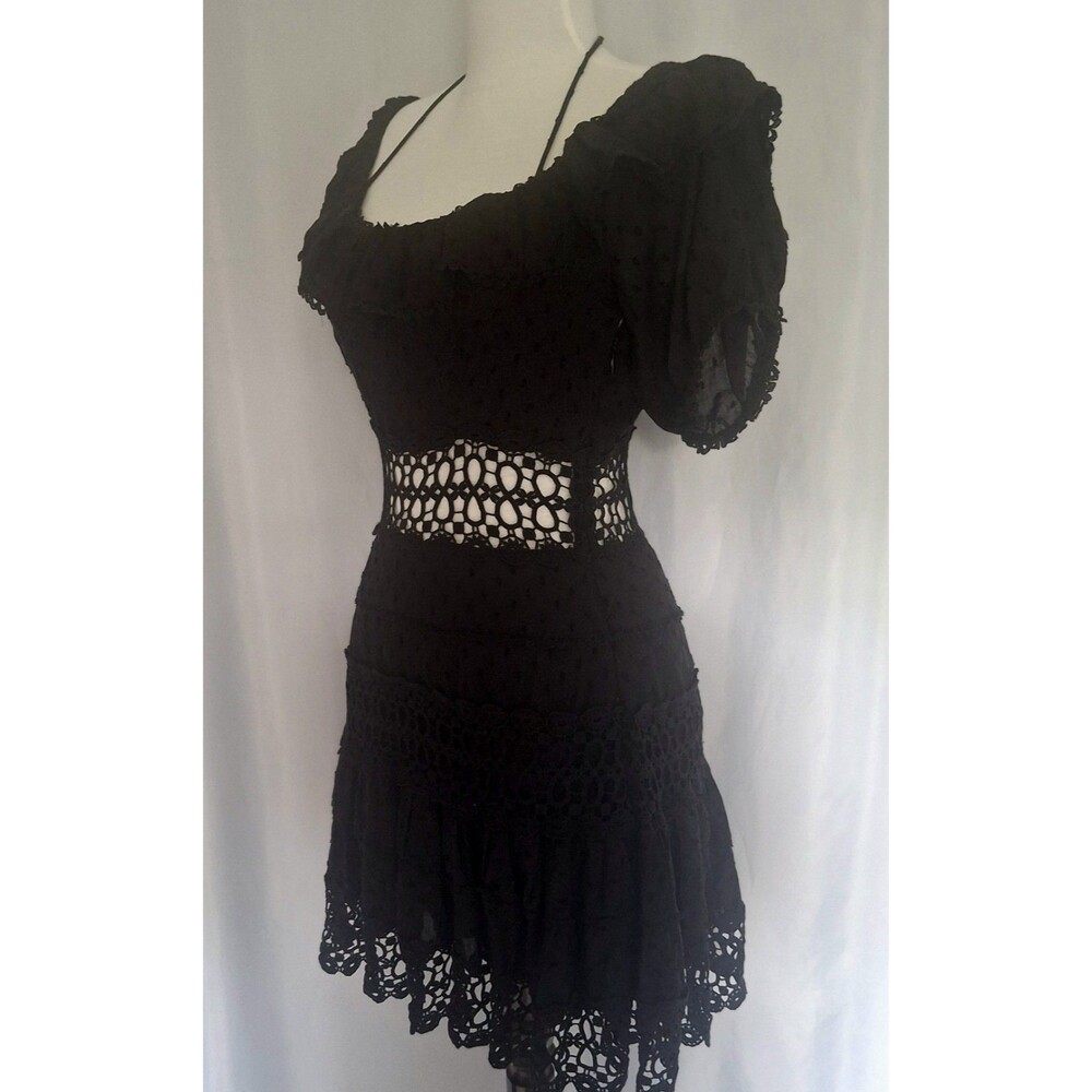 Free People Black Cruel Intentions Off Shoulder Mini Dress Whimsy Coquette Sz 6